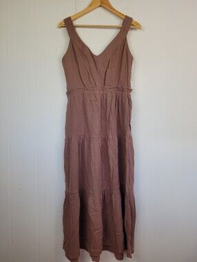 Devoted Large Rose Taupe Cotton Tiered Maxi Dress NWT